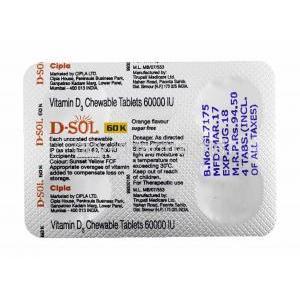 D-Sol Orange Flavour, Cholecalciferol tablets back