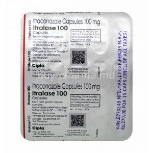 Itralase, Itraconazole 100mg capsules back