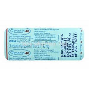 Olmecip, Olmesartan 40mg tablets back