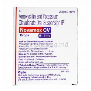 Novamox CV Drop, Amoxycillin 80mg and Clavulanic Acid 11.4mg composition