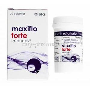 Maxiflo Rotacap, Formoterol 12mcg and Fluticasone Propionate 500mcg box and bottle