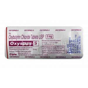 Oxyspas, Oxybutynin 5mg tablets bak