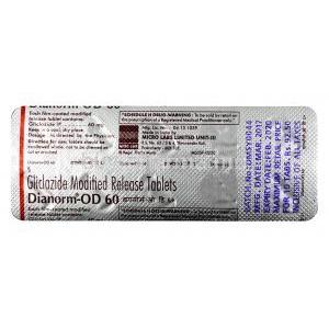 Dianorm OD, Gliclazide 60 mg, Tablet(OD), Sheet information