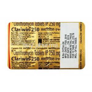 Clariwin, Clarithromycin 250mg, Tablet, Sheet information