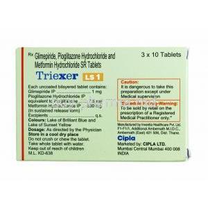 Triexer LS, Glimepiride 1mg, Metformin 500mg and Pioglitazone 7.5mg composition