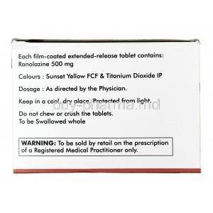 Cartinex, Ranolazine 500mg, Tablet(ER), Box information