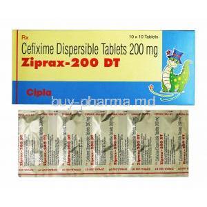 Ziprax, Cefixime 200mg box and tablets