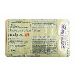 Rosulip-ASP,  Rosuvastatin 10mg and Aspirin 150mg capsules back