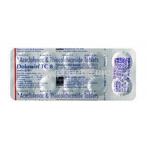 Dolowin TC, Aceclofenac 100mg + Thiocolchicoside 8mg, Tablet, Sheet information