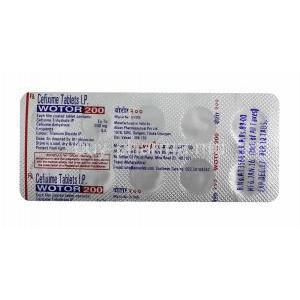 Wotor, Cefixime 200mg tablet back