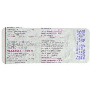 Veltam F, Generic Flomax F,  Tamsulosin / Finesteride 0.4/  5 Mg Tablet Packaging