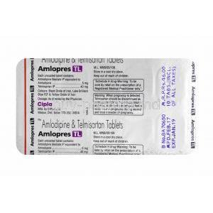 Amlopres TL, Telmisartan and Amlodipine tablet back