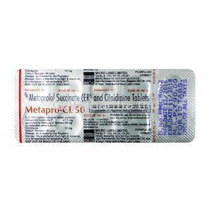 Metapro CL, Cilnidipine 10m + Metoprolol 50mg, Tablet, Sheet information