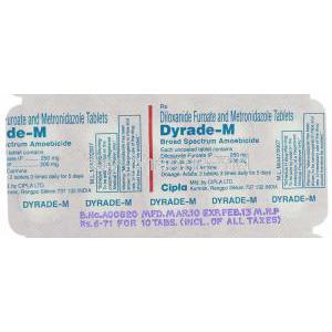 Dyrade-M, Generic  Entamizole,  Diloxanide Furoate / Metronidazole Tablet Packaging