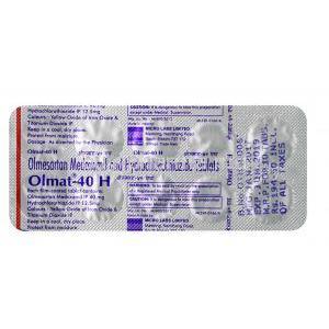 Olmat H, Hydrochlorothiazide 12.5mg / Olmesartan 40mg, Tablet, Sheet information