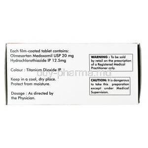 Olmat H, Hydrochlorothiazide 12.5mg / Olmesartan 20mg, Tablet, Box information