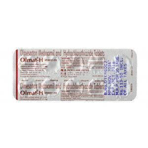 Olmat H, Hydrochlorothiazide 12.5mg / Olmesartan 20mg, Tablet, Sheet information