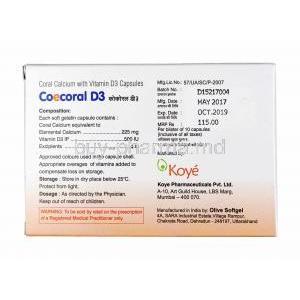 Coecoral D3, Elemental Calcium and Vitamin D3 composition