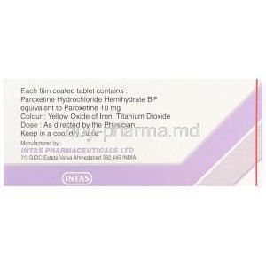 Pexep, Generic  Paxil,  Paroxetine 10 Mg Box Information