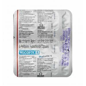 Mecofol A, Methylcobalamin, Alpha Lipoic Acid, Folic acid and Pyridoxine box and capsules