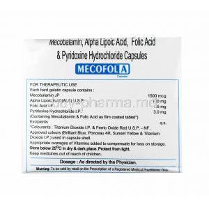 Mecofol A, Methylcobalamin, Alpha Lipoic Acid, Folic acid and Pyridoxine composition