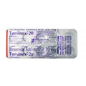 Torsinex, Torasemide 20 mg, Tablet, Sheet information