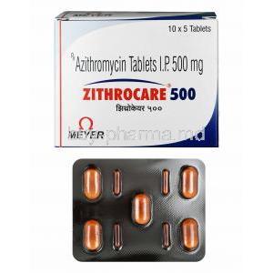 Zithrocare, Azithromycin 500mg box and tablets