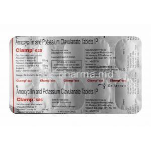 Clamp, Amoxycillin and Clavulanic Acid tablet back