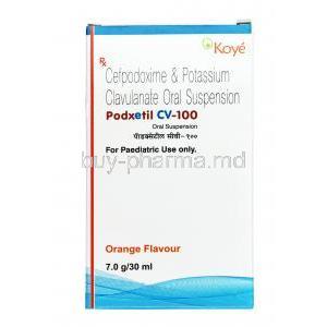 Podxetil CV,Cefpodoxime 100mg / Clavulanic Acid 31.25mg, Suspension 30ml, Box