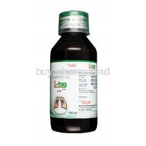 E Tag Syrup, Terbutaline 1.25 mg / Acebrophylline 50mg / Guaifenesin 50mg per 5ml, syrup, 100ml, bottle information