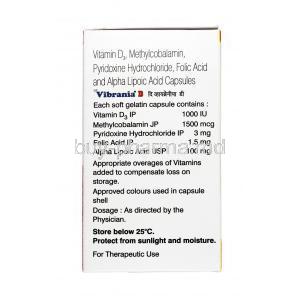 Vibrania D, Methylcobalamin / Pyridoxine / Vitamin D3 / Folic acid, Capsule,Box information