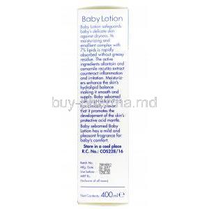 Sebamed baby lotion, Natural lipids, sorbitol, allantoin, panthenol,  lecithin, Body lotion 400ml, Box information