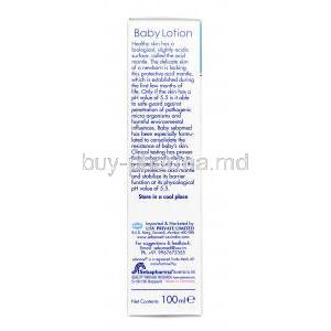 Sebamed baby lotion, Natural lipids, sorbitol, allantoin, panthenol,  lecithin, Body lotion 100ml, Box information