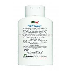 Sebamed Fresh Shower, skin care ingredients, Liquid Body soap 200ml, Bottle information