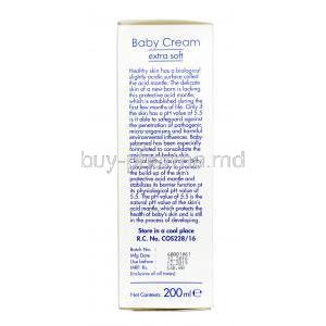 Sebamed Baby Cream Extra Soft 42% natural lipids, panthenol, allantoin, chamomile, Cream 200ml, Box information