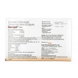 Coecyst, Cholecalciferol / ChroMIUm Picolinate / D Chiro Inositol / Myo Inositol, Capsule,Box information