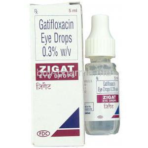 Zigat, Generic  Zymar,  Gatifloxacin 0.3% W/v Eye Drop And Box (FDC)