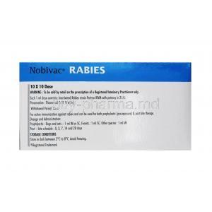 NOBIVAC RABIES Vaccine,1ml per dose, Box information, Storage, Warning