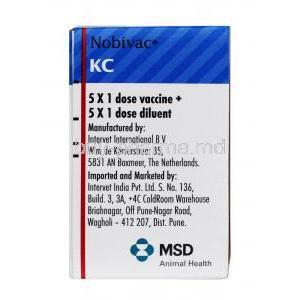 NOBIVAC KC Vaccine for bordetella bronchiseptica and canine parainfluenza virus, 1dose, Box Information, Manufacturer