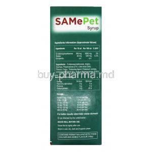 SAMePet Syrup, S-Adenosylmethionine, Silybin, 100ml, Box information, Ingredients, Dosage