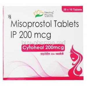 Cytoheal, Misoprostol 200mg 20 x 10 tablets, Healing Pharma, Box front presentation