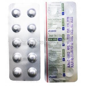 SIM HDL, Simvastatin 10 mg blister pack