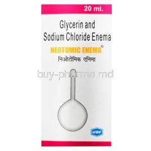 Neotomic Enema Liquid, Glycerin 15% w/v/ Sodium Chloride 15% w/v, box front presentation