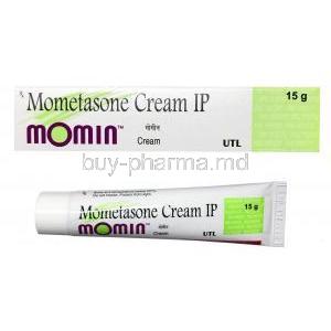 Momin Cream, Mometasone Furoate, 15g, box and tube front presentation , UTL