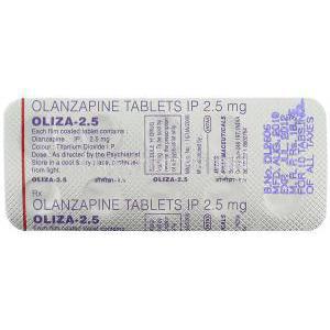 Generic Zyprexa, Oliza, Olanzapine 2.5 mg tablet packaging