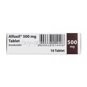 Alfoxil, Amoxicillin 500mg box side 2