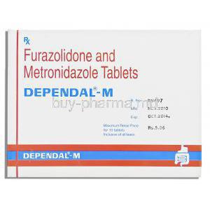 Dependal-M, Metronidazole/ Furazolidone 300 Mg/ 100 Mg Tablets (GSK) Front