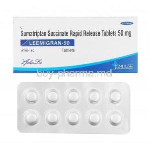 Leemigran, Sumatriptan Succinate 50mg box and tablet