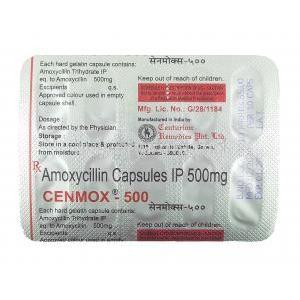 Cenmox, Amoxycillin 500mg capsule back