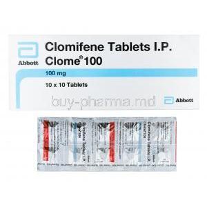 Clome, Clomifene 100mg  box and tablet